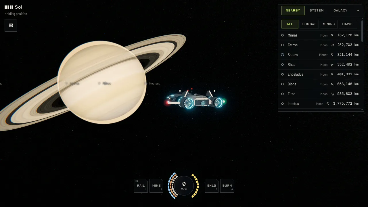 The game on a desktop: a ship beside Saturn